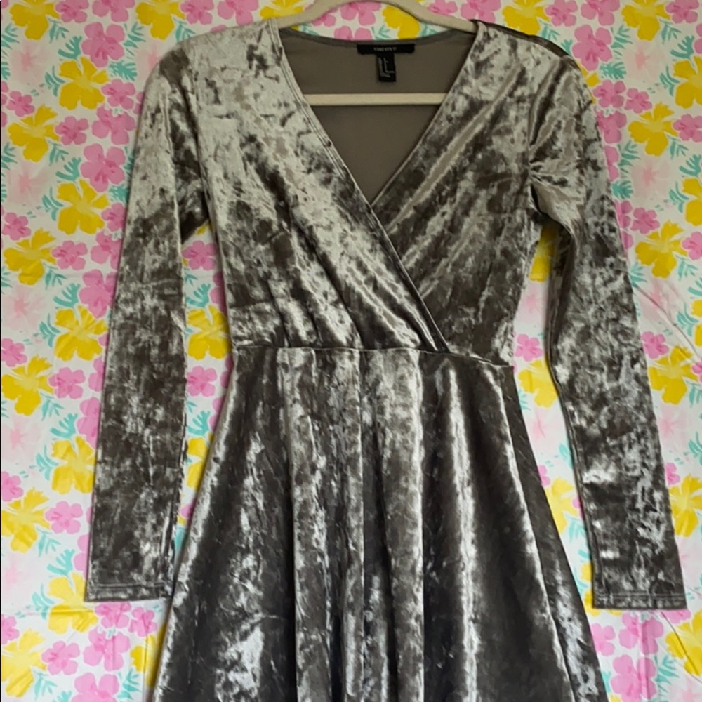 Crushed velvet skater dress long sleeve